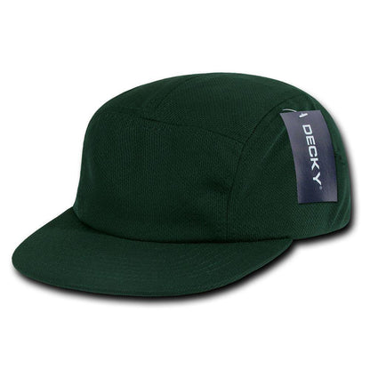 Decky Retro Flat Bill Performance 5 Panel Mesh Racer Caps Hats Unisex-Black-