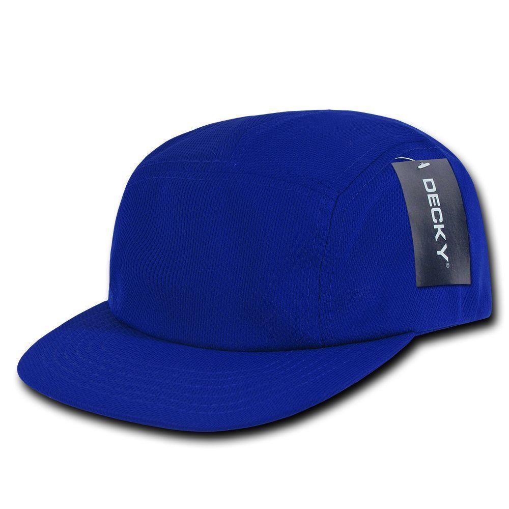 Decky Retro Flat Bill Performance 5 Panel Mesh Racer Caps Hats Unisex-Black-