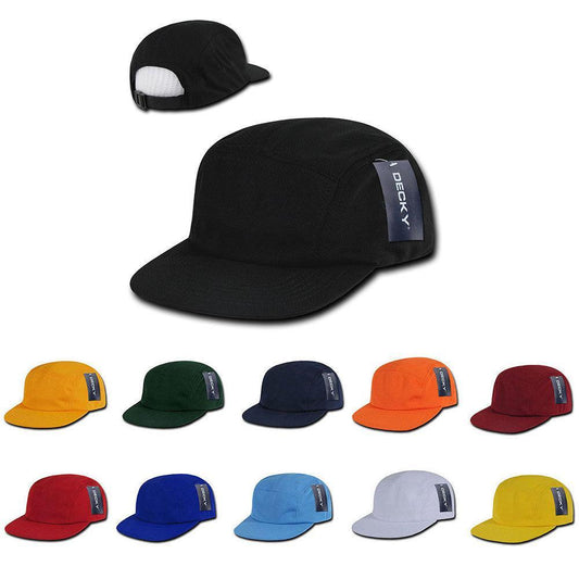 Decky Retro Flat Bill Performance 5 Panel Mesh Racer Caps Hats Unisex-Black-