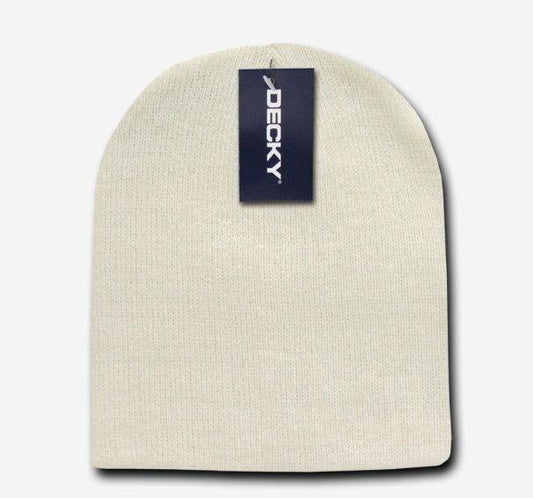 Decky Short Beanies Uncuffed Knit Plain Caps Hats Snug Warm Winter-Ivory-