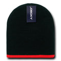 Decky Single Striped Two Tone Beanies Knitted Ski Skull Caps Hats Warm Winter-Black/Red-
