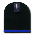 Decky Single Striped Two Tone Beanies Knitted Ski Skull Caps Hats Warm Winter-Black/Royal-
