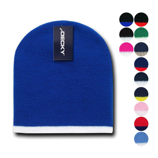 Decky Single Striped Two Tone Beanies Knitted Ski Skull Caps Hats Warm Winter-Black/White-