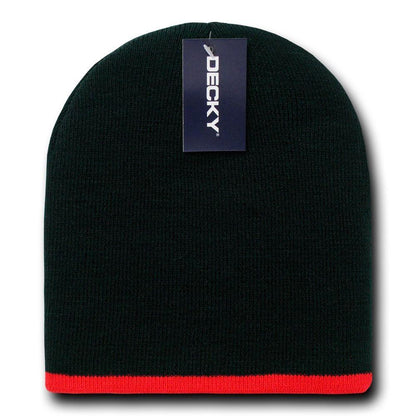 Decky Single Striped Two Tone Beanies Knitted Ski Skull Caps Hats Warm Winter-Black/White-
