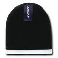Decky Single Striped Two Tone Beanies Knitted Ski Skull Caps Hats Warm Winter-Black/White-