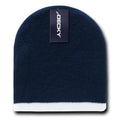 Decky Single Striped Two Tone Beanies Knitted Ski Skull Caps Hats Warm Winter-Navy/White-