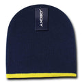 Decky Single Striped Two Tone Beanies Knitted Ski Skull Caps Hats Warm Winter-Navy/Yellow-