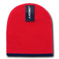 Decky Single Striped Two Tone Beanies Knitted Ski Skull Caps Hats Warm Winter-Red/Navy-