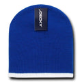 Decky Single Striped Two Tone Beanies Knitted Ski Skull Caps Hats Warm Winter-Royal/White-