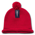 Decky Snowflake Winter Warm Knitted Solid Roll Up Beanies Ski Pom Pom Unisex-Red-