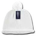 Decky Snowflake Winter Warm Knitted Solid Roll Up Beanies Ski Pom Pom Unisex-White-