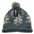 Decky Snowflake Winter Warm Knitted Solid Roll Up Beanies Ski Pom Pom Unisex-Charcoal Snowflake-