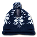 Decky Snowflake Winter Warm Knitted Solid Roll Up Beanies Ski Pom Pom Unisex-Navy Snowflake-