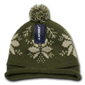Decky Snowflake Winter Warm Knitted Solid Roll Up Beanies Ski Pom Pom Unisex-Olive Snowflake-