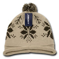 Decky Snowflake Winter Warm Knitted Solid Roll Up Beanies Ski Pom Pom Unisex-Stone Snowflake-