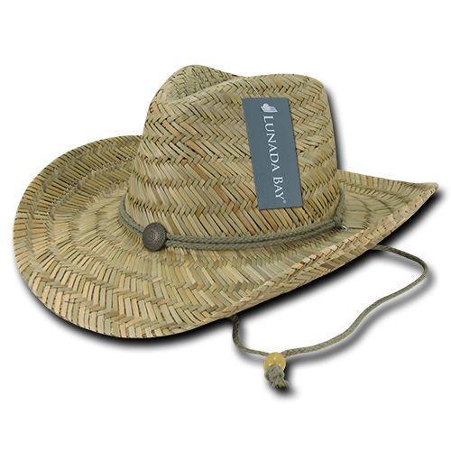 Decky Straw Lifeguard Cowboy Caps Hats One Size Mens Womens Beach Natural-