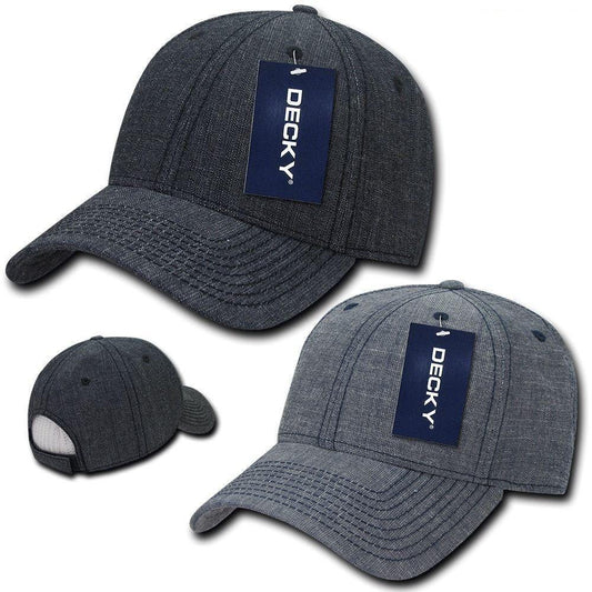 Decky Structured Washed Denim Low Crown Curved Bill Dad Hats Caps-Black-