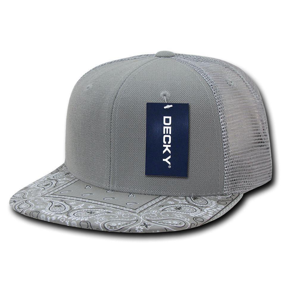 Decky Stylish Bandana Print Flat Bill Trucker 6 Panel Hats Caps Snapback Unisex-Black/Black-