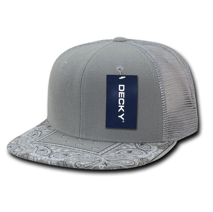 Decky Stylish Bandana Print Flat Bill Trucker 6 Panel Hats Caps Snapback Unisex-Black/Black-