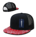 Decky Stylish Bandana Print Flat Bill Trucker 6 Panel Hats Caps Snapback Unisex-Black/Red-