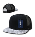 Decky Stylish Bandana Print Flat Bill Trucker 6 Panel Hats Caps Snapback Unisex-Black/White-