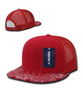 Decky Stylish Bandana Print Flat Bill Trucker 6 Panel Hats Caps Snapback Unisex-Red/Red-