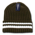 Decky Sweater Beanies Striped Thick Ribbing Knitted Skull Ski Winter Caps Hats-Brown-