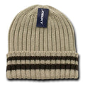 Decky Sweater Beanies Striped Thick Ribbing Knitted Skull Ski Winter Caps Hats-Khakhi-