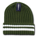 Decky Sweater Beanies Striped Thick Ribbing Knitted Skull Ski Winter Caps Hats-Olive-