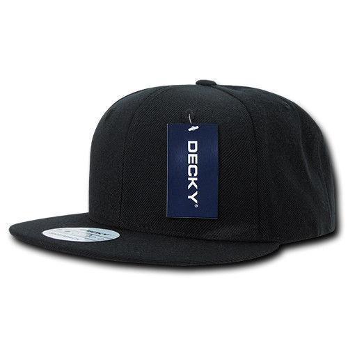 Decky Trendy Flat Bill Snapback Baseball 6 Panel Caps Hats Unisex-350-351-BLACK-