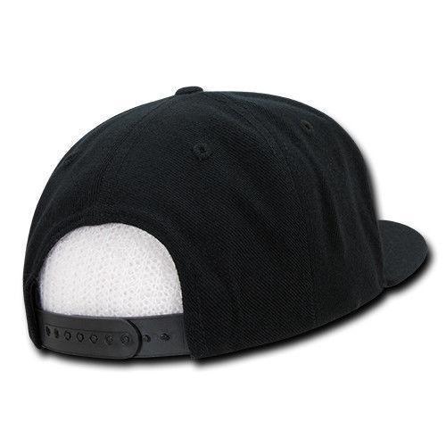 Decky Trendy Flat Bill Snapback Baseball 6 Panel Caps Hats Unisex-350-351-BLACK-