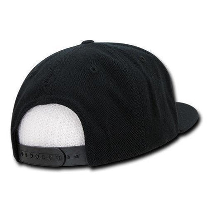 Decky Trendy Flat Bill Snapback Baseball 6 Panel Caps Hats Unisex-350-351-BLACK-