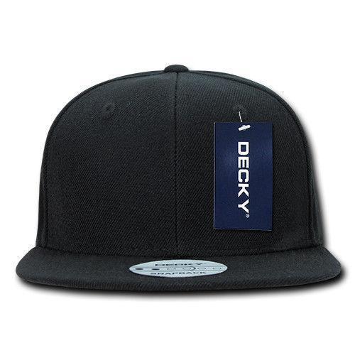 Decky Trendy Flat Bill Snapback Baseball 6 Panel Caps Hats Unisex-350-351-BLACK-
