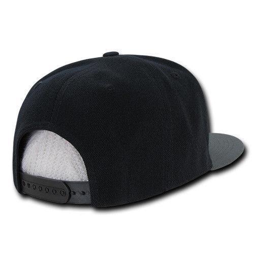 Decky Trendy Flat Bill Snapback Baseball 6 Panel Caps Hats Unisex-350-351-BLACK-