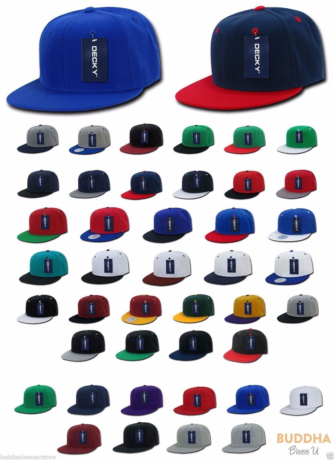 Decky Trendy Flat Bill Snapback Baseball 6 Panel Caps Hats Unisex-350-351-BLACK-