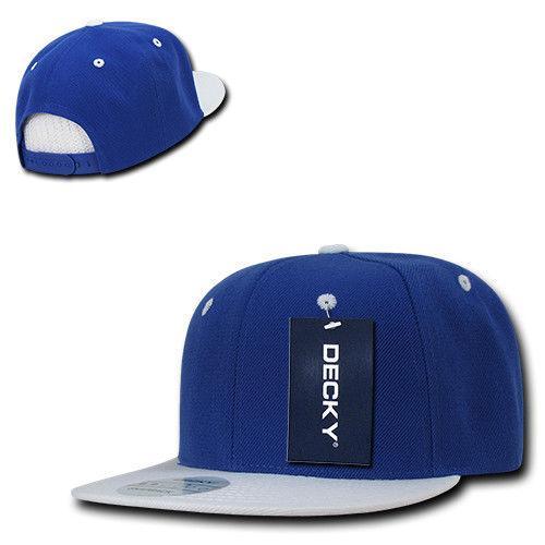 Decky Trendy Flat Bill Snapback Baseball 6 Panel Caps Hats Unisex-350-351-ROYAL / WHITE-