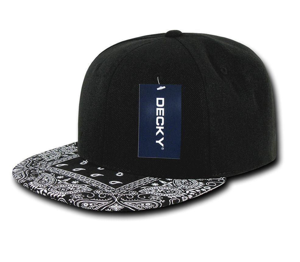 Decky Trendy Paisley Bandana Snapback Two Tone 6 Panel Flat Bill Hats Caps-Black/Black-