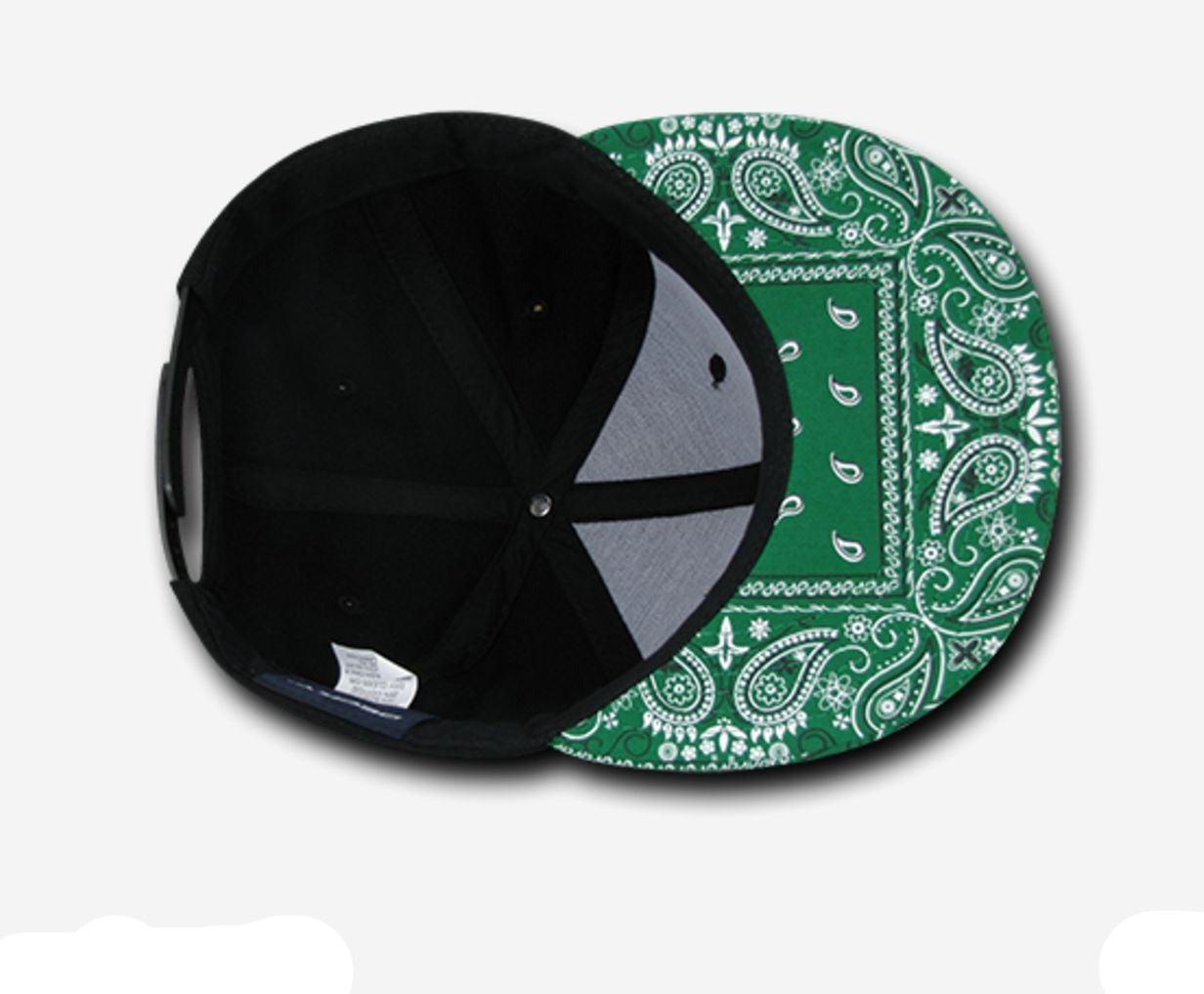 Decky Trendy Paisley Bandana Snapback Two Tone 6 Panel Flat Bill Hats Caps-Black/Black-