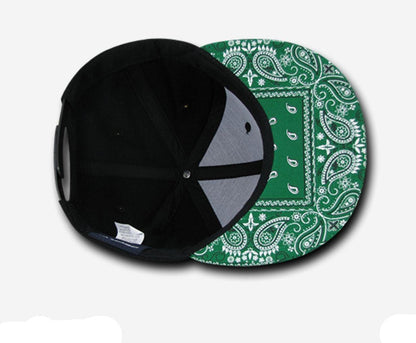 Decky Trendy Paisley Bandana Snapback Two Tone 6 Panel Flat Bill Hats Caps-Black/Black-