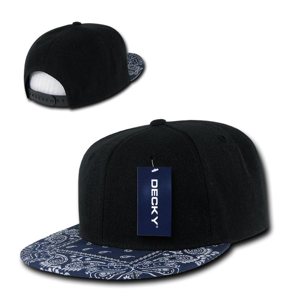Decky Trendy Paisley Bandana Snapback Two Tone 6 Panel Flat Bill Hats Caps-Black/Black-