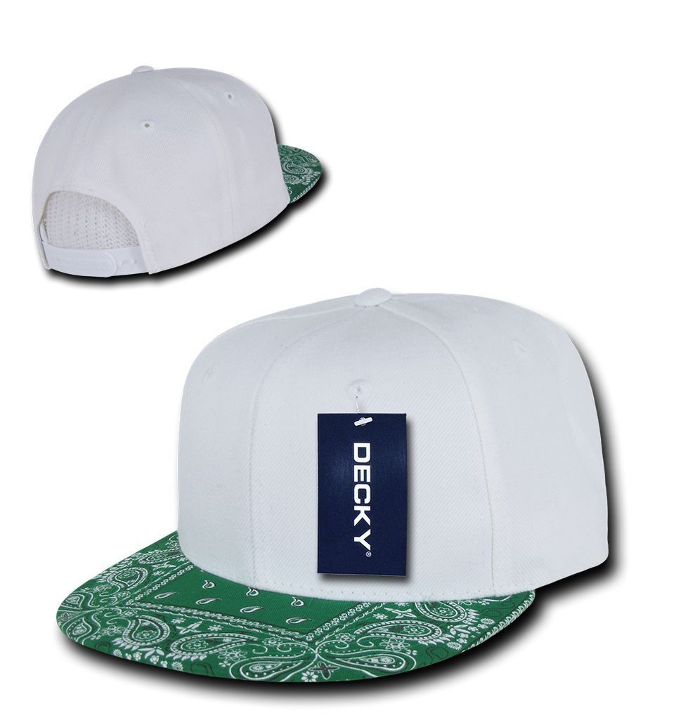 Decky Trendy Paisley Bandana Snapback Two Tone 6 Panel Flat Bill Hats Caps-Black/Black-