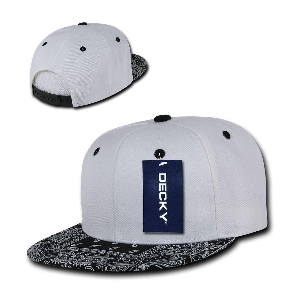 Decky Trendy Paisley Bandana Snapback Two Tone 6 Panel Flat Bill Hats Caps-Black/Black-