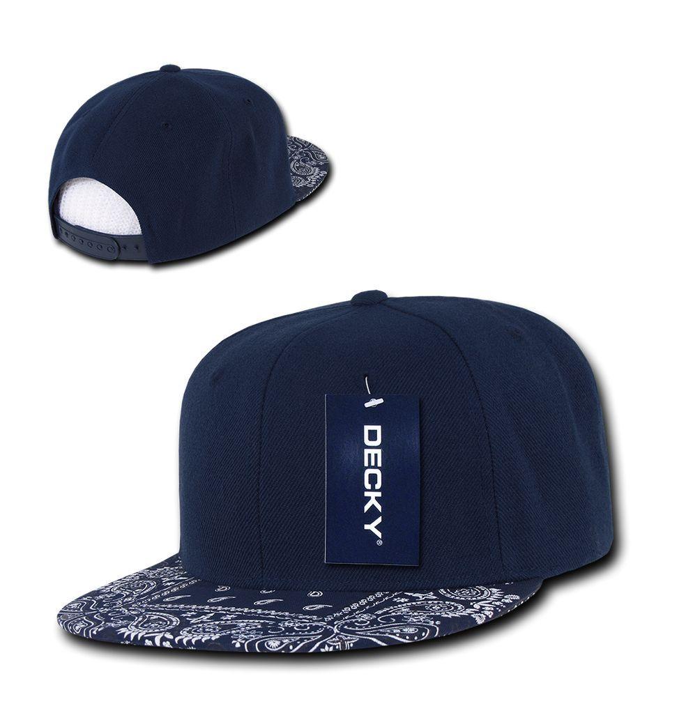 Decky Trendy Paisley Bandana Snapback Two Tone 6 Panel Flat Bill Hats Caps-Black/Black-