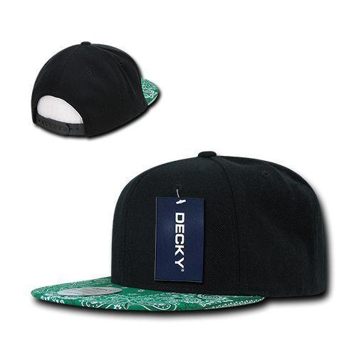 Decky Trendy Paisley Bandana Snapback Two Tone 6 Panel Flat Bill Hats Caps-Black/Black-