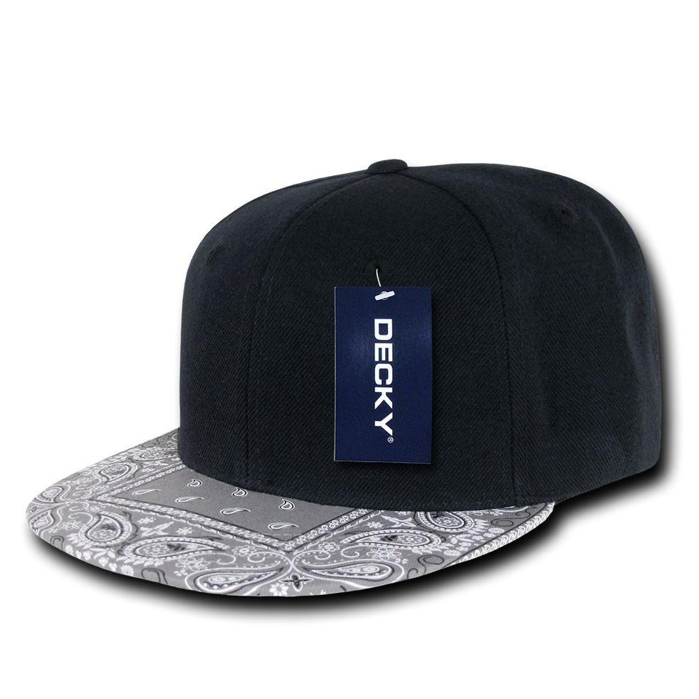 Decky Trendy Paisley Bandana Snapback Two Tone 6 Panel Flat Bill Hats Caps-Black/Black-