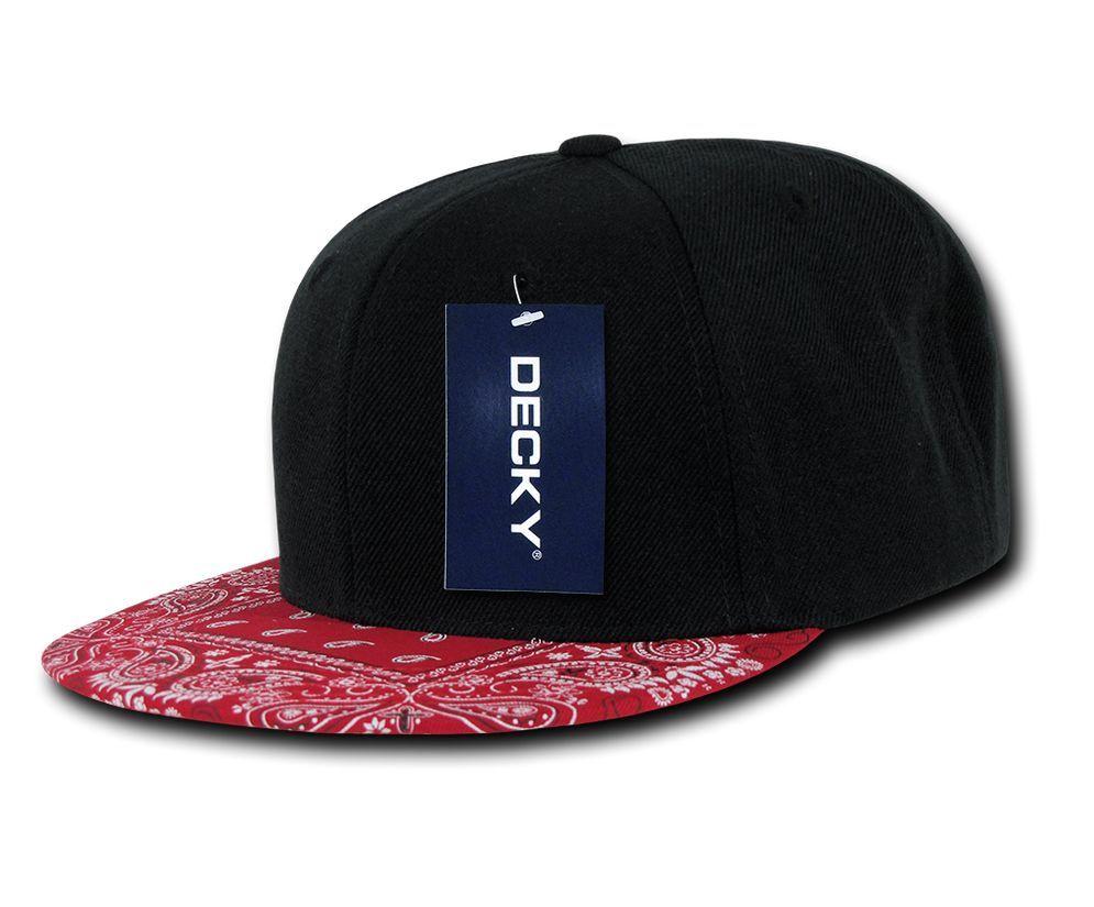 Decky Trendy Paisley Bandana Snapback Two Tone 6 Panel Flat Bill Hats Caps-Black/Black-