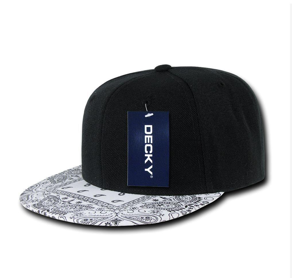 Decky Trendy Paisley Bandana Snapback Two Tone 6 Panel Flat Bill Hats Caps-Black/Black-