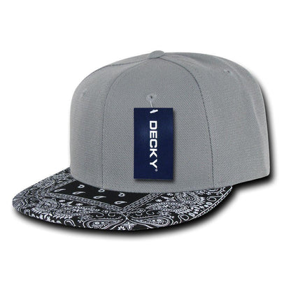 Decky Trendy Paisley Bandana Snapback Two Tone 6 Panel Flat Bill Hats Caps-Black/Black-