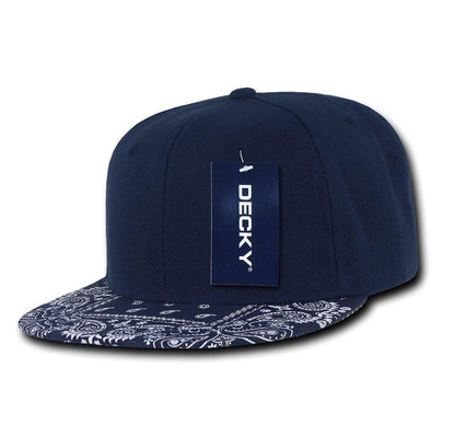 Decky Trendy Paisley Bandana Snapback Two Tone 6 Panel Flat Bill Hats Caps-Black/Black-