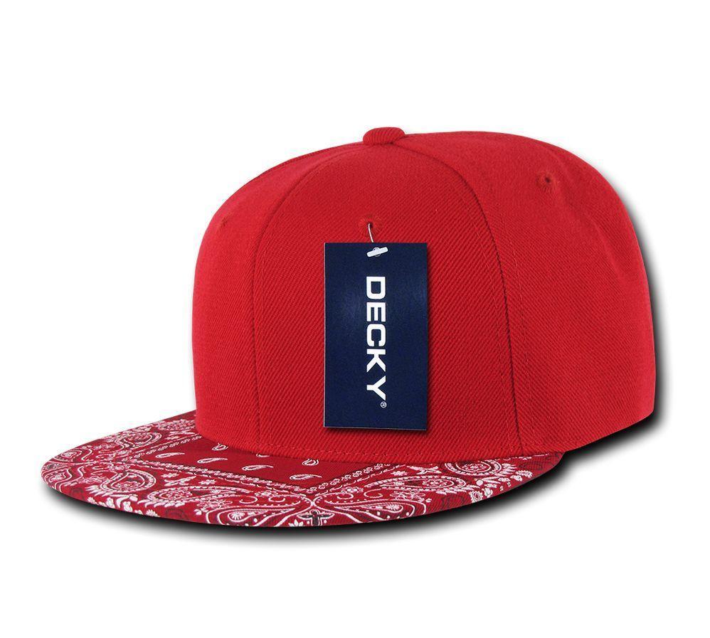 Decky Trendy Paisley Bandana Snapback Two Tone 6 Panel Flat Bill Hats Caps-Black/Black-
